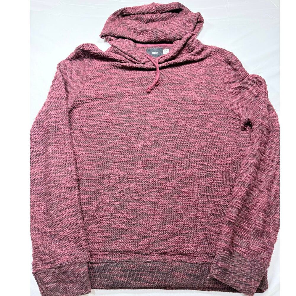 BDG Urban Outfitters Mens Space Dye Knit Hoodie Burgundy Black Pullover Medium